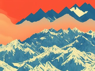 Pattern with mountains, japanese style created with generative ai technology