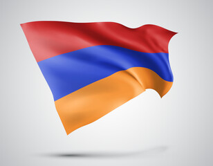 Armenia, vector flag with waves and bends waving in the wind on a white background