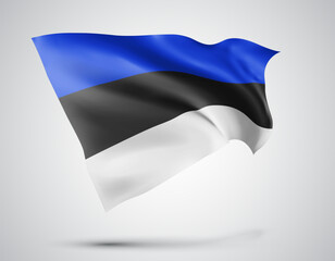 Estonia, vector flag with waves and bends waving in the wind on a white background
