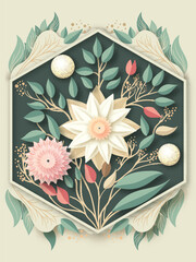 Beautiful Floral Decorated Hexagonal Frame Background.