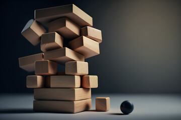 Stacking wooden blocks is at risk in creating business growth ideas made with Generative AI