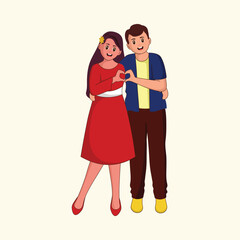 Illustration Of Cheerful Young Couple Making A Heart From Their Hands In Standing Pose.