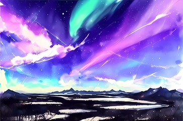Aurora Borealis landscape created with generative ai technology