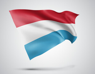 Luxembourg, vector flag with waves and bends waving in the wind on a white background