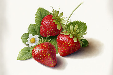 illustration of watercolor painting strawberries on the white background