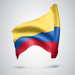 Colombia, vector flag with waves and bends waving in the wind on a white background