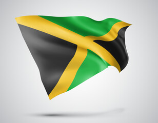 Jamaica, vector flag with waves and bends waving in the wind on a white background