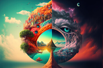 illustration of a colorful dream with magic landscape