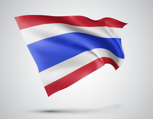 Thailand, vector flag with waves and bends waving in the wind on a white background