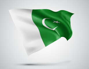 Pakistan, vector flag with waves and bends waving in the wind on a white background