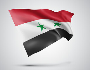 Syria, vector flag with waves and bends waving in the wind on a white background