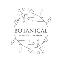 Vector floral hand drawn logo template in elegant and minimal style white background illustration. Circle frames logos. For badges, labels, logotypes and branding business identity