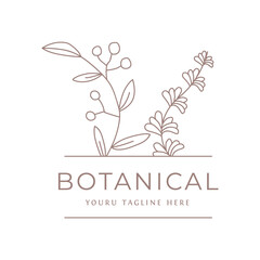 Botanical Minimalistic, Feminine Logos with Organic Plant Elements. Vector illustration