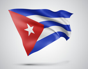 Cuba, vector flag with waves and bends waving in the wind on a white background