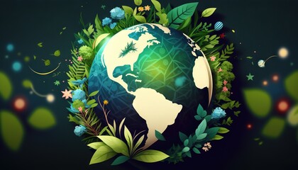 Planet Earth day illustration with copy space generative ai