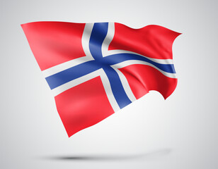 Norway, vector flag with waves and bends waving in the wind on a white background