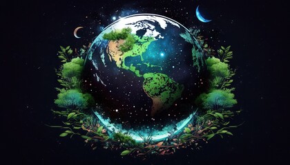 Planet Earth day illustration with copy space generative ai