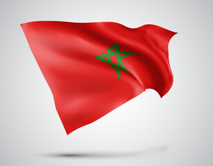 Morocco, vector flag with waves and bends waving in the wind on a white background