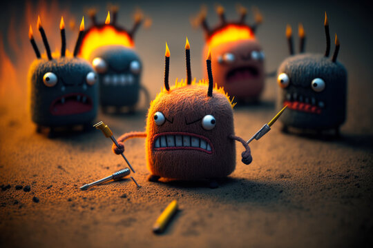 cute little angry embroidered monsters, Generative AI