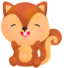 a watercolor of a cute happy squirrel 