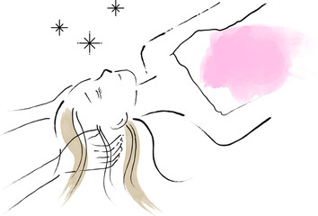 ヘッドスパを受ける女性のシンプルイラスト