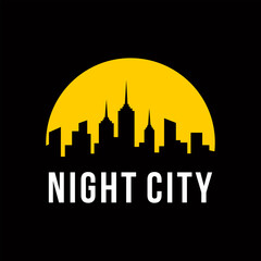 Obraz premium Night city skyline at moon icon logo design template on dark background