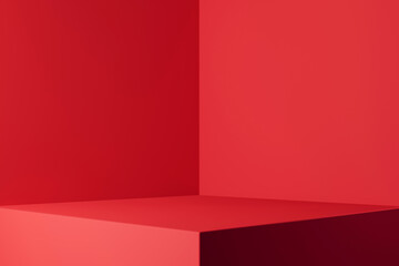 Obraz premium Minimal red background Christmas Valentines and Chinese new year. Room in the 3d. For backdrop, Space for product and text. 3d render.
