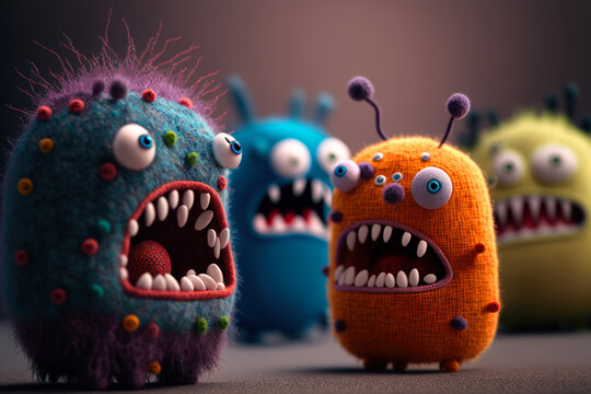 cute little angry embroidered monsters, Generative AI