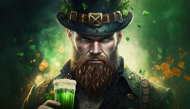 St. Patrick's day background. Man with glass of green liquid generative ai