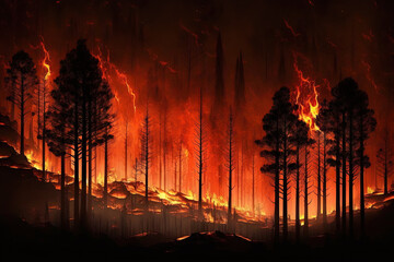 Rain forest fire disaster is burning caused by humans. Generative AI