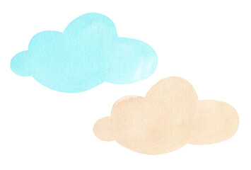 Watercolor clouds, balloons, kits - blue isolated sky scene creator, colorful balloons hand drawn for its a boy world baby shower decoration