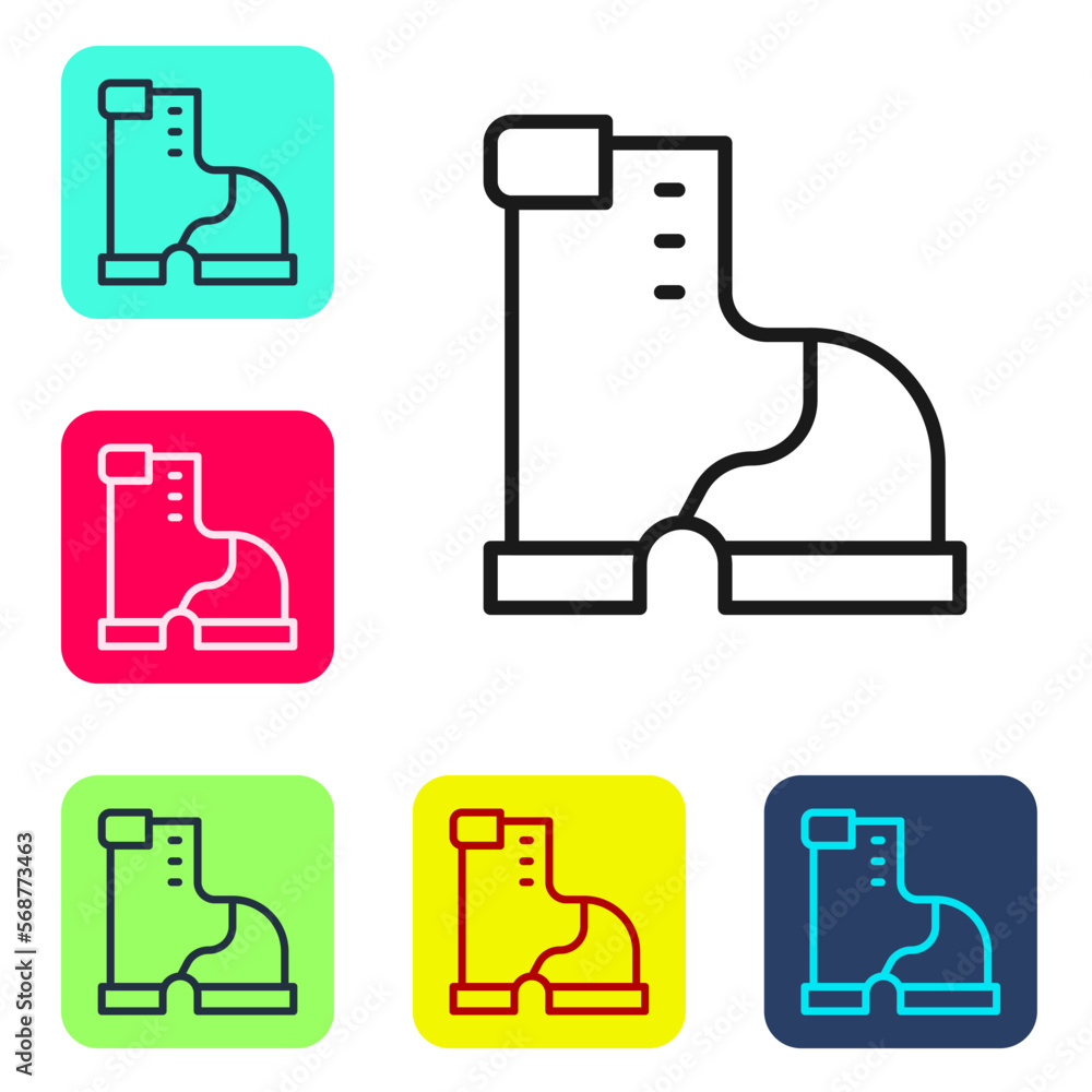 Poster black line winter warm boot icon isolated on white background. waterproof rubber boot. set icons in 