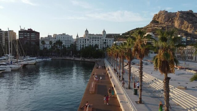 aerial view of promenade near the port of Alicante, Spain