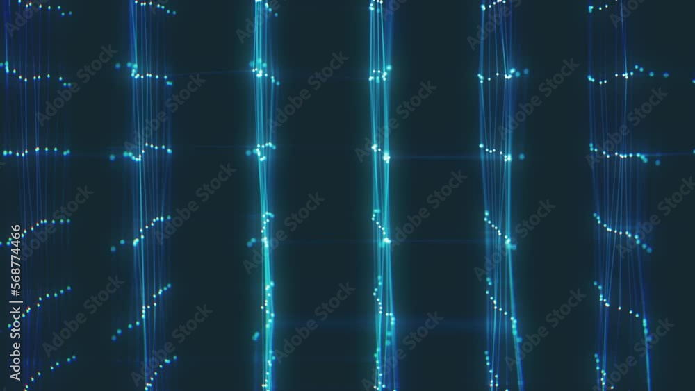 Poster Abstract Hi-Tech Glowing Grid Network Background/ 4k animation of an abstract 3d rendered background of glowing grid with floating wire network in slow motion mode