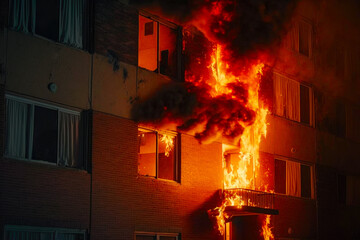 Fire in an apartment building created with Generative AI technology.