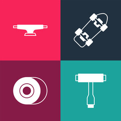 Set pop art Skateboard T tool, wheel, and icon. Vector