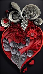 Valentines day, paper craft quilling composition, lovers day, background for banner - generative ai