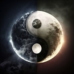 Yin and yang representing day and night - Postproducted generative AI digital illustration