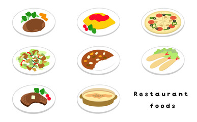 Illustrations of popular foods in restaurants