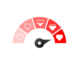 Love Meter. Load indicator. Love sensor concept with red heart. UI interface. Vector illustration.