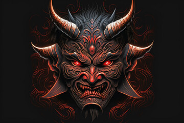 Oni Mask, japanese folklore, symbol of protection. Demon, ogre, troll. Generative AI.