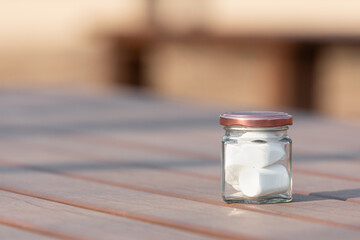 Marshmallows in a glass jar.