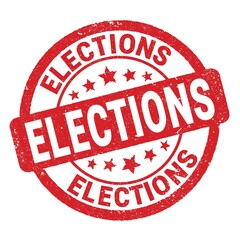ELECTIONS text written on red round stamp sign.