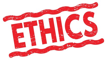 ETHICS text on red lines stamp sign.