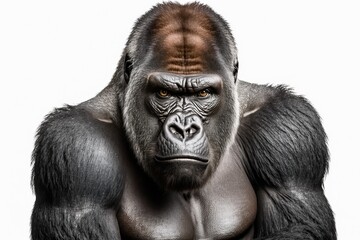 Fototapeta na wymiar Portrait of a grumpy gorilla isolate,Generative AI 