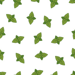 Mint leaves, peppermint simple vector pattern. Spicy herbs, kitchen texture for package tea, wallpaper, textile