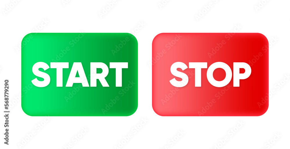 Poster start stop 3d button on white background. the concept of starting and stopping a process. vector ill