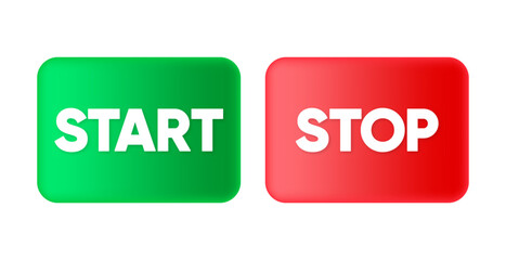 Start Stop 3D Button on white background. The concept of starting and stopping a process. Vector illustration.