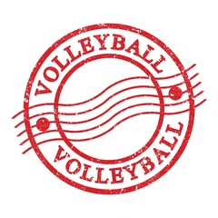 VOLLEYBALL, text written on red postal stamp.