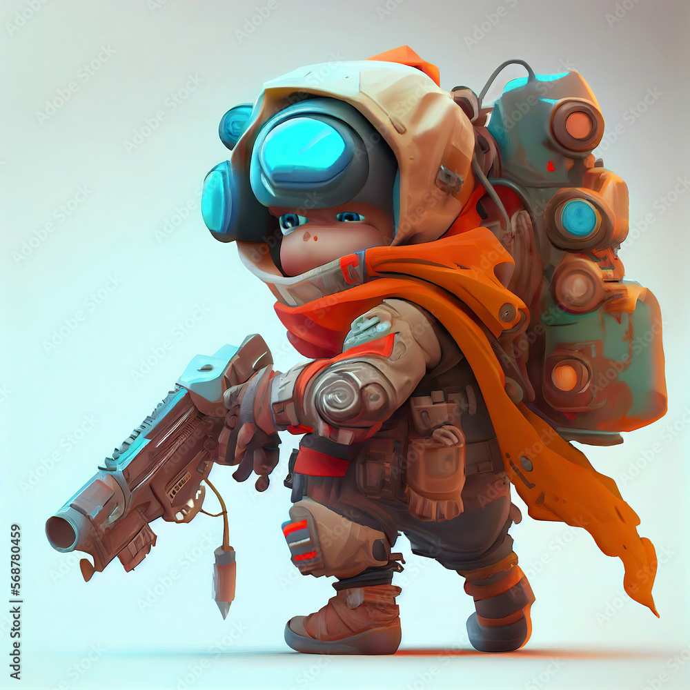 Sticker Cute little soldier 3D game character prototype concept made with Generative AI